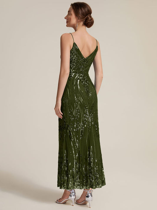 Sequin V Neck Sleeveless Sheath Dress
