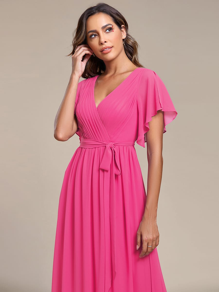 ever LEORA|A-Line Pleated Chiffon Tie-Waist Bridesmaid Dress