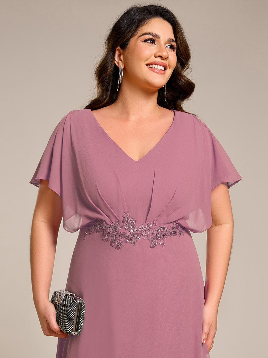 ever LILAS|Waist Applique A-Line Chiffon V-Neck Wedding Guest Dress