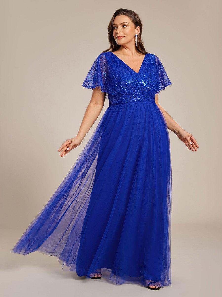 ever NAVEYA|A-Line Short Sleeve Tulle Evening Dress with Sequin Embellishments (Final Sale)