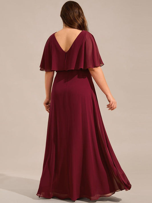 pretty MAXINE|Elegant Plus Size Bat-Wing Sleeves Chiffon Maxi Evening Dress