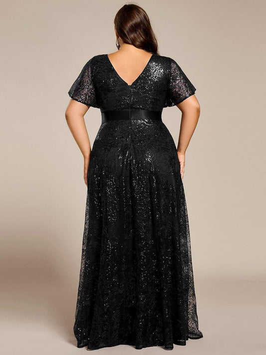 ever CORY|Plus Size Illusion V-neck Sequin Maxi Evening Dress