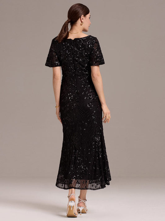 ever PALMER|Sequin Ruffle Sleeve Evening Dress