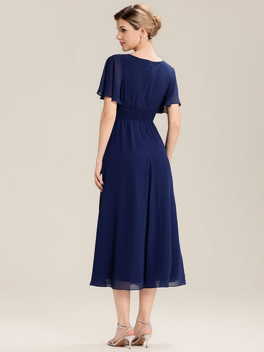 ever LILOU|Rhinestone Embellished Chiffon Ruffle Sleeve Wedding Guest Dress