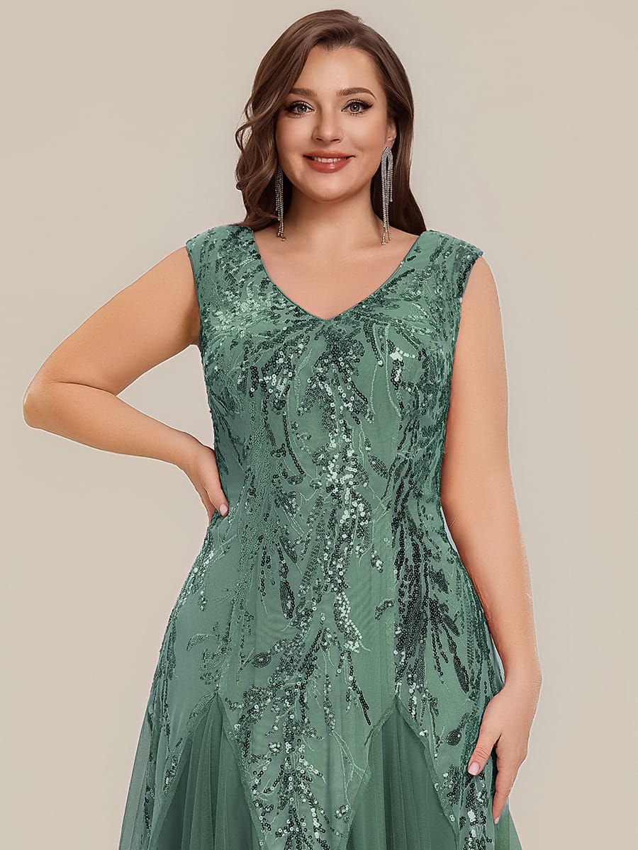ever FREYA| Floral Sequin A Line Maxi Evening Dress with V-Neck