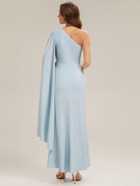 Draped Ruched One Shoulder Jersey Dress