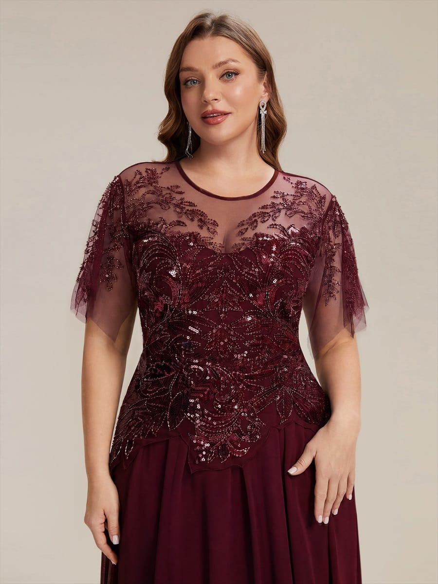 ever LUSTRE|Embroidered Sequin Ruffle Sleeve Dress