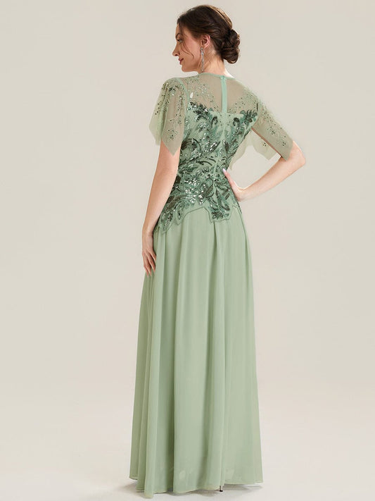 ever LUSTRE|Embroidered Sequin Ruffle Sleeve Dress