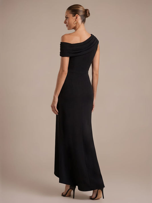 Ruffle Mermaid Crepe off-shoulder High-low Dress