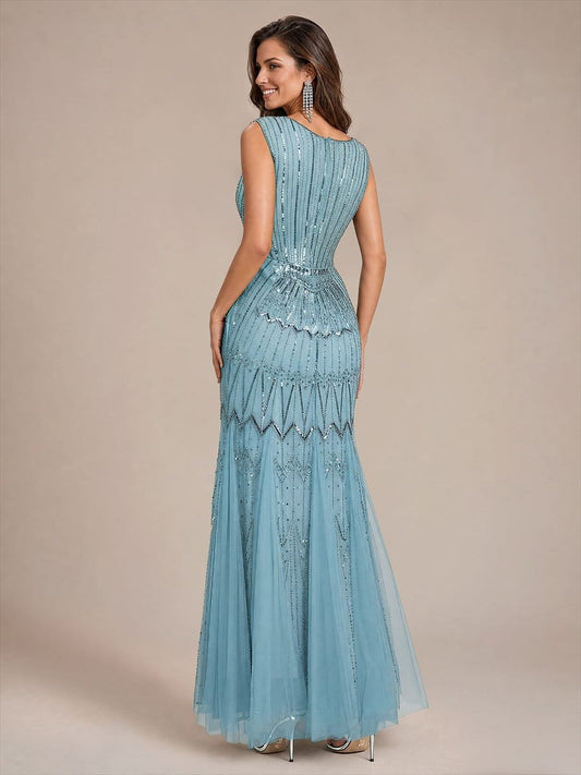 Beaded Sequin Mermaid Evening Dress