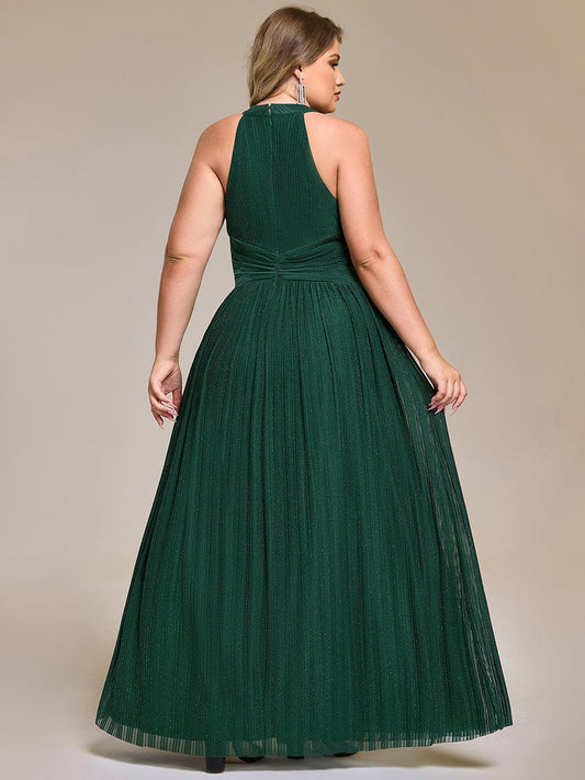 pretty EVERLAINE|Plus Size Sparkle Halter Neck Formal Evening Dress with A-line Silhouette