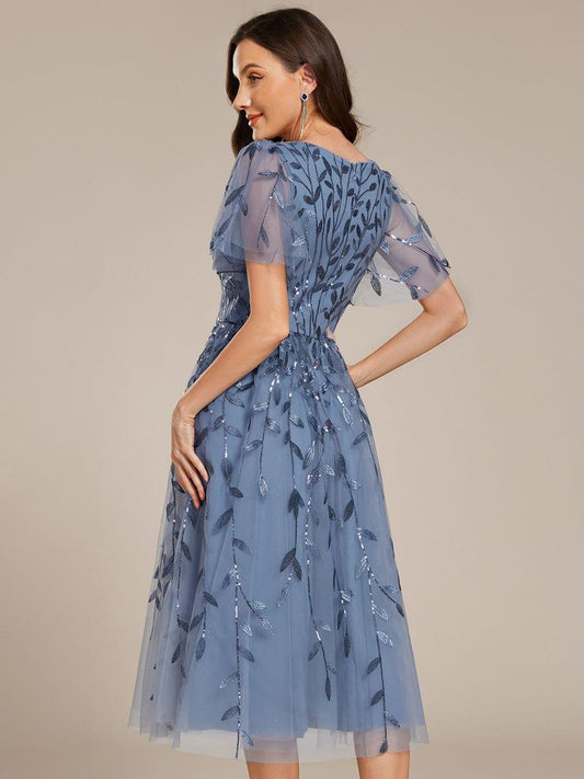 ever SIMONE|Leaf Sequin Short Sleeve Tulle Midi Dress (Final Sale)