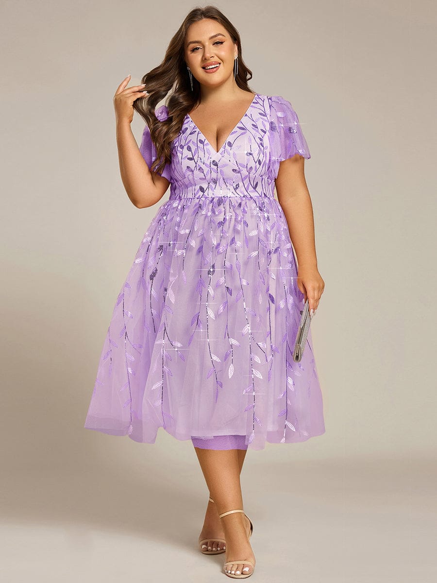 ever SIMONE|Leaf Sequin Short Sleeve Tulle Midi Dress (Final Sale)