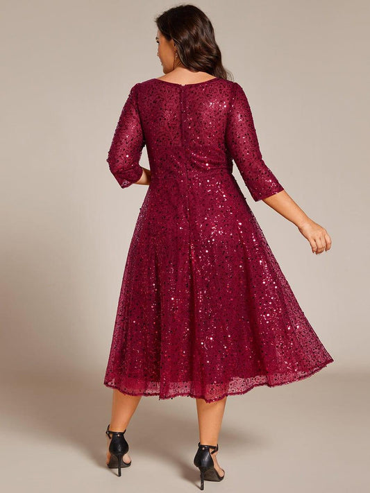 pretty SIENNA|Plus Size Dazzling Sequin A-Line Midi Evening Dress with Long Sleeves (Final Sale)