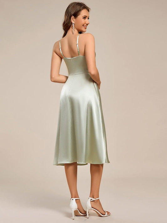 ever SHILOH|Pleated Adjustable Strap Midi Sleeveless Satin Wedding Guest Dress