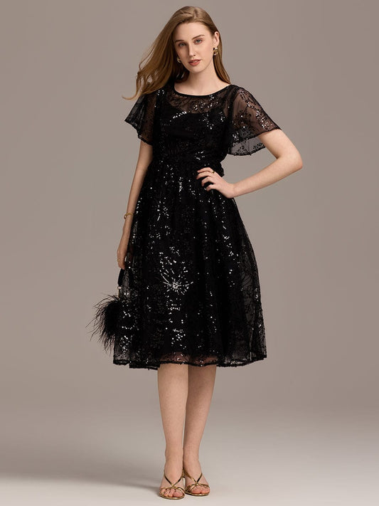 ever ADEL|Sequin Ruffle Sleeve Wedding Guest Dress