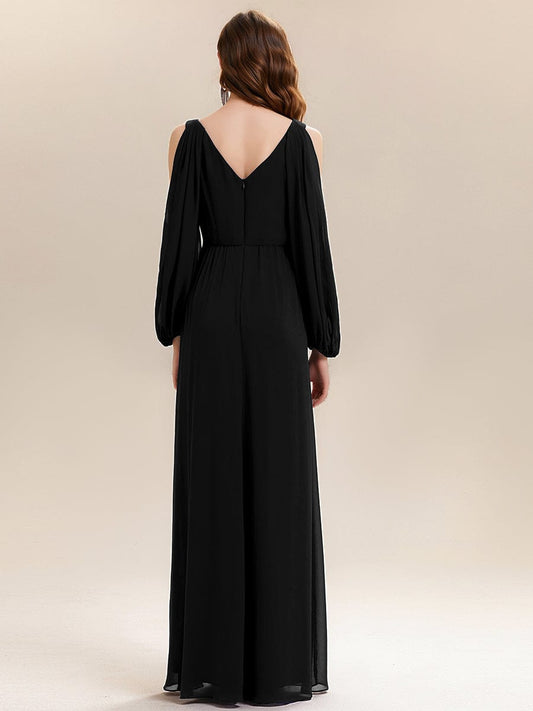 ever MARINA|Rhinestone Embellished Chiffon Lantern Sleeve Dress