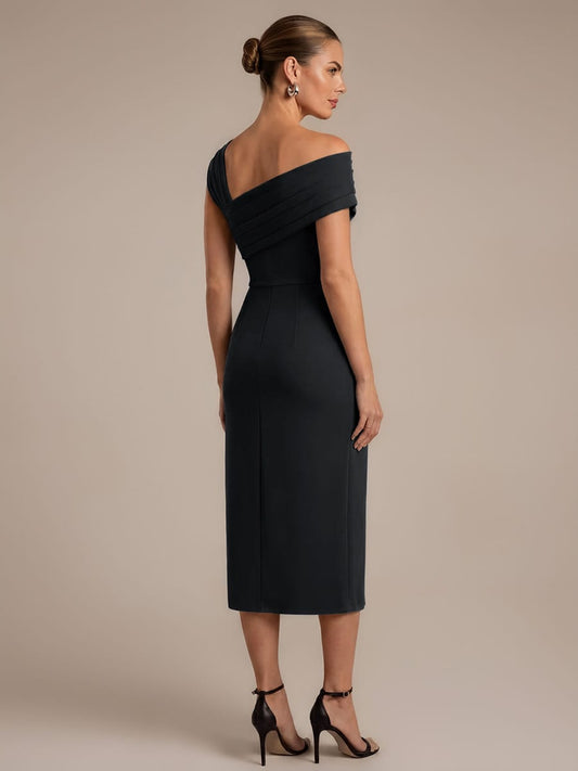 Draped Detail Fitted Crepe Midi Dress