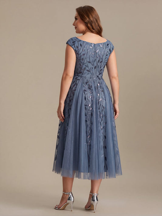 Plus Size Sequin Tulle Midi A-Line Dress