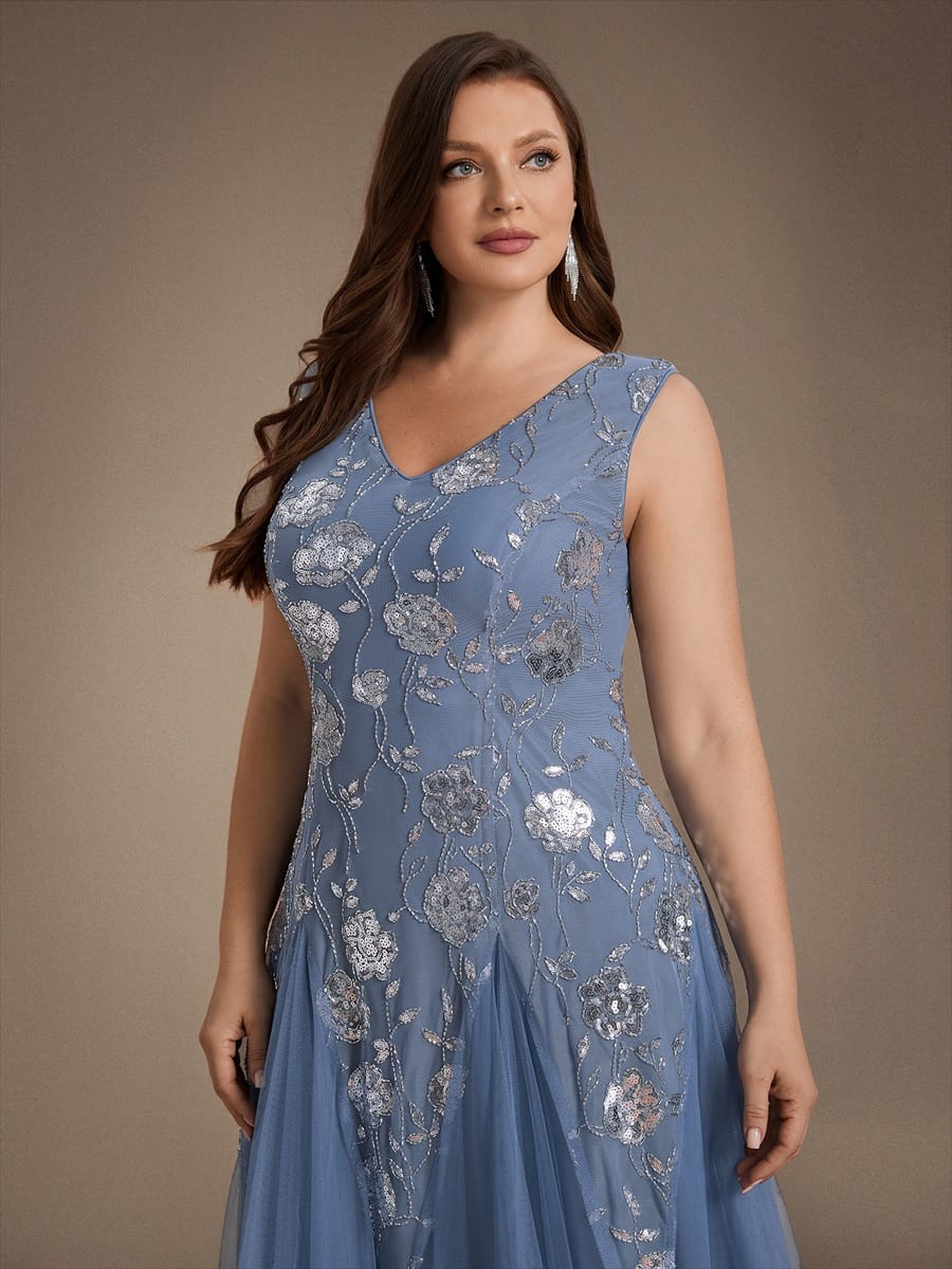 Beaded Sequin Tea Length Wedding Guest Dress