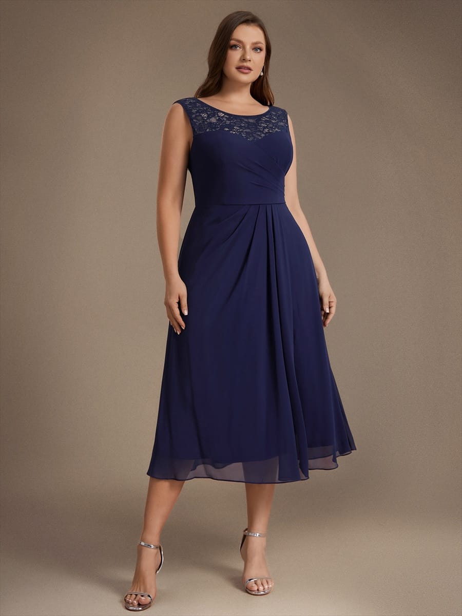 Chiffon Sequin Tea Length Wedding Guest Dress