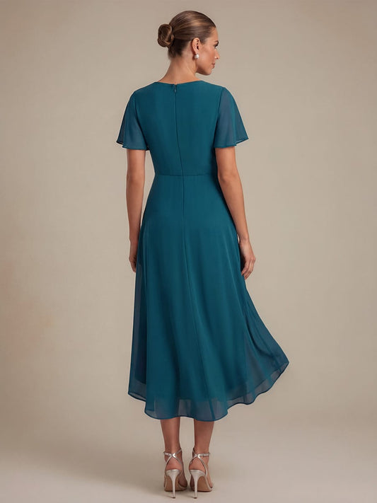 Knot Detail A-Line Chiffon V-neck Dress