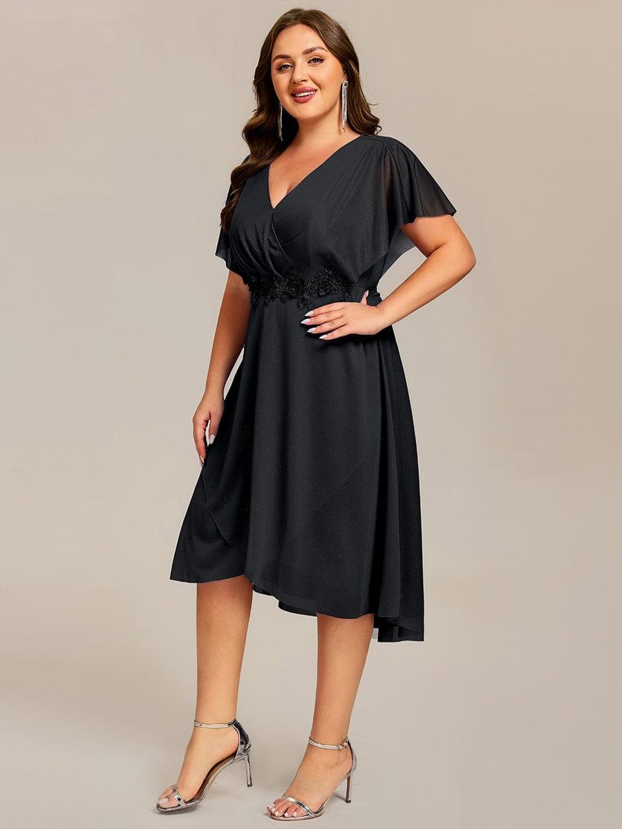 ever DANNA|Glitter Bat-Wing Applique Asymmetrical Hem Midi Weeding Guest Dress