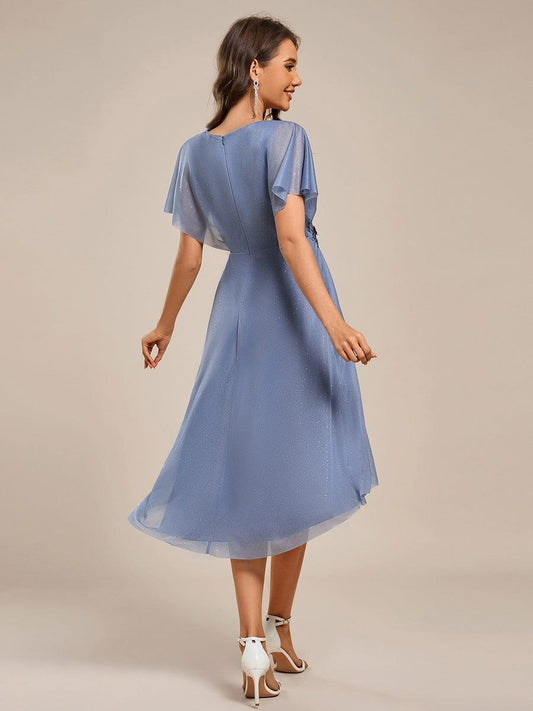 ever DANNA|Glitter Bat-Wing Applique Asymmetrical Hem Midi Weeding Guest Dress