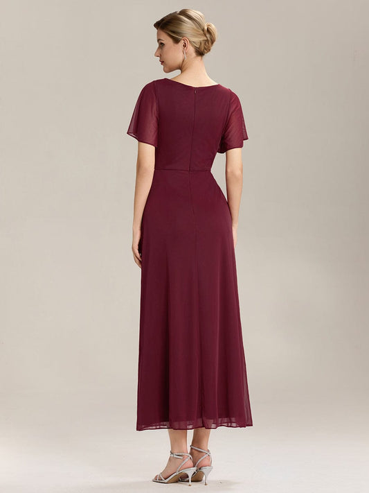 ever MARIEL|Rhinestone Embellished Chiffon Ruffle Sleeve Mother of the Bride Dress