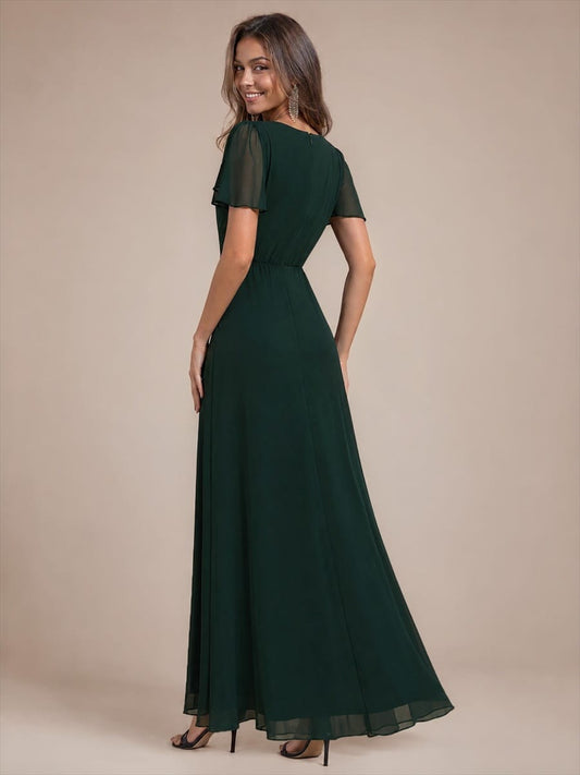 Ruffle Sleeve Chiffon A-Line Mother of the Bride Dress