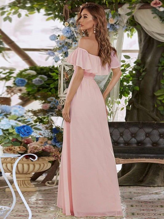 ever ÉMILE|Women's Off-The-Shoulder Ruffle Thigh Split Wedding Guest Dresses (Final Sale)