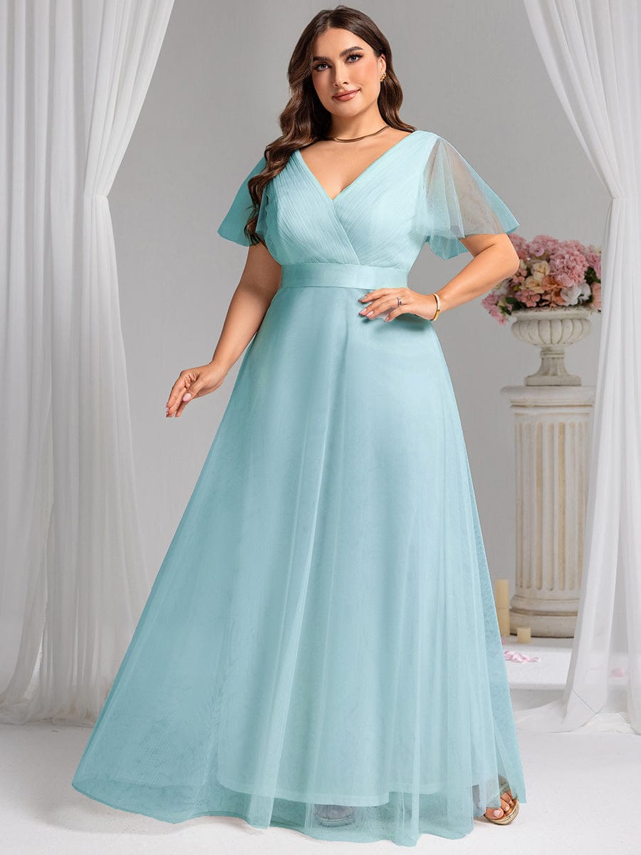 ever MISTE|Double V-Neck Tulle Floor-Length Bridesmaid Dress (Final Sale)