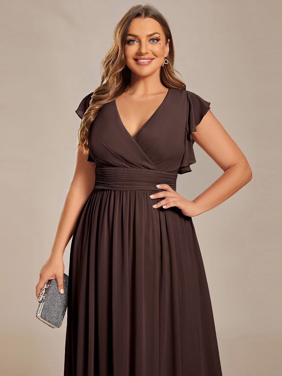 ever LILYANA|Elegant V-Neck Open Back Ruffled Sleeves Chiffon Bridesmaid Dress