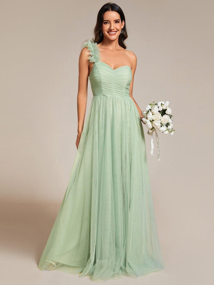 ever CLOE|Elegant One Shoulder Maxi Tulle High Slit Dress In Sage Green
