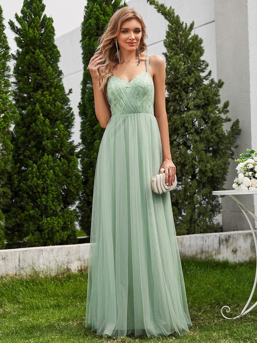 ever LOGAN|Sleeveless Paillette Tulle Dress with Cross-Back Straps In Sage Green