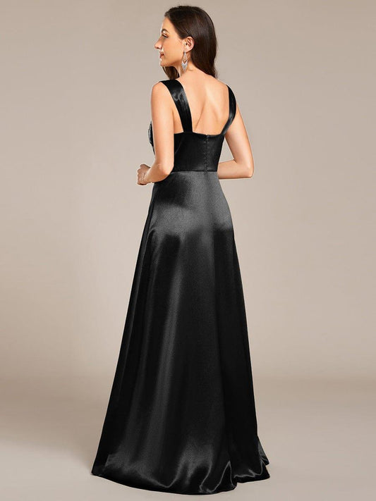 ever NOVALEE|Square Neck Satin Maxi Dress with Slit in Black