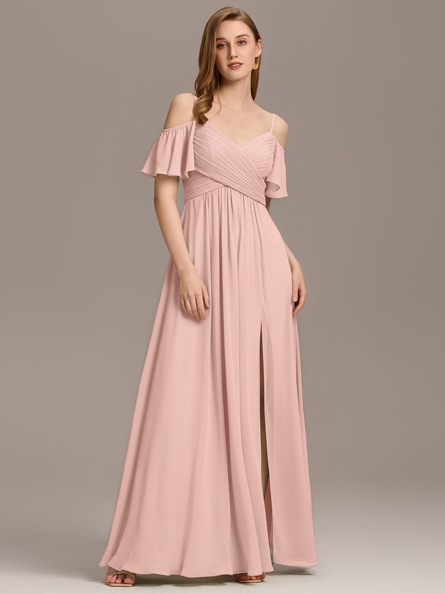 ever GRACIE|Off-Shoulder Pleated High Split Bridesmaid Dress