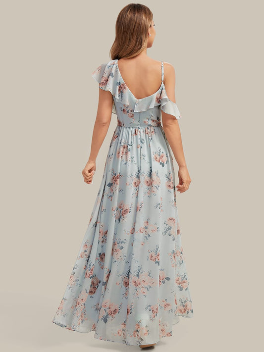 ever AIDA|Floor-Length Asymmetrical Ruffle Sleeve Chiffon Dress