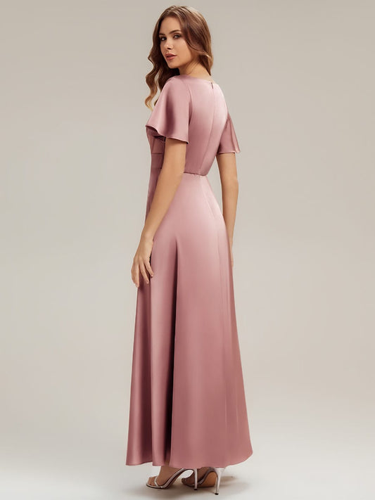 Satin Ruffle Sleeve A-Line Dress