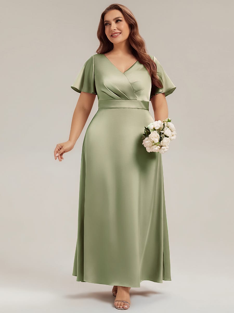 Satin Ruffle Sleeve A-Line Dress