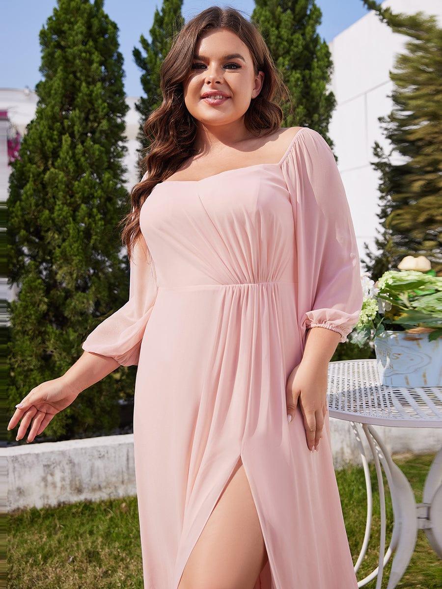 ever DANICA|Long Sleeve Chiffon Off Shoulder Dresses with High Slit In Pink