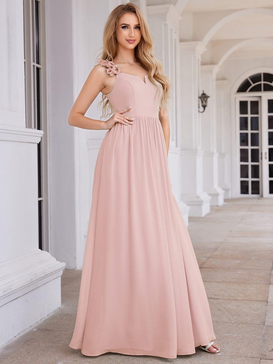 V-Neck Floral Strap Chiffon Maxi Dress in Pink