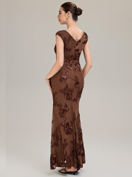 Designer Boat Neck Mermaid Evening Dress