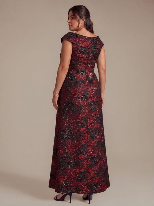 Plus Size Ruffle Slit Mermaid Jacquard High Low Dress