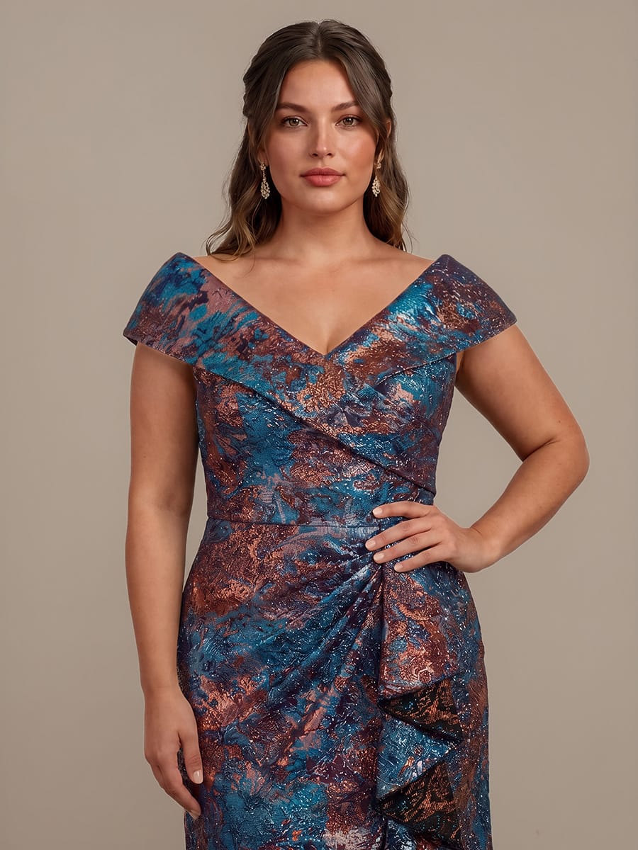 Ruffle Slit Mermaid Jacquard High Low Dress