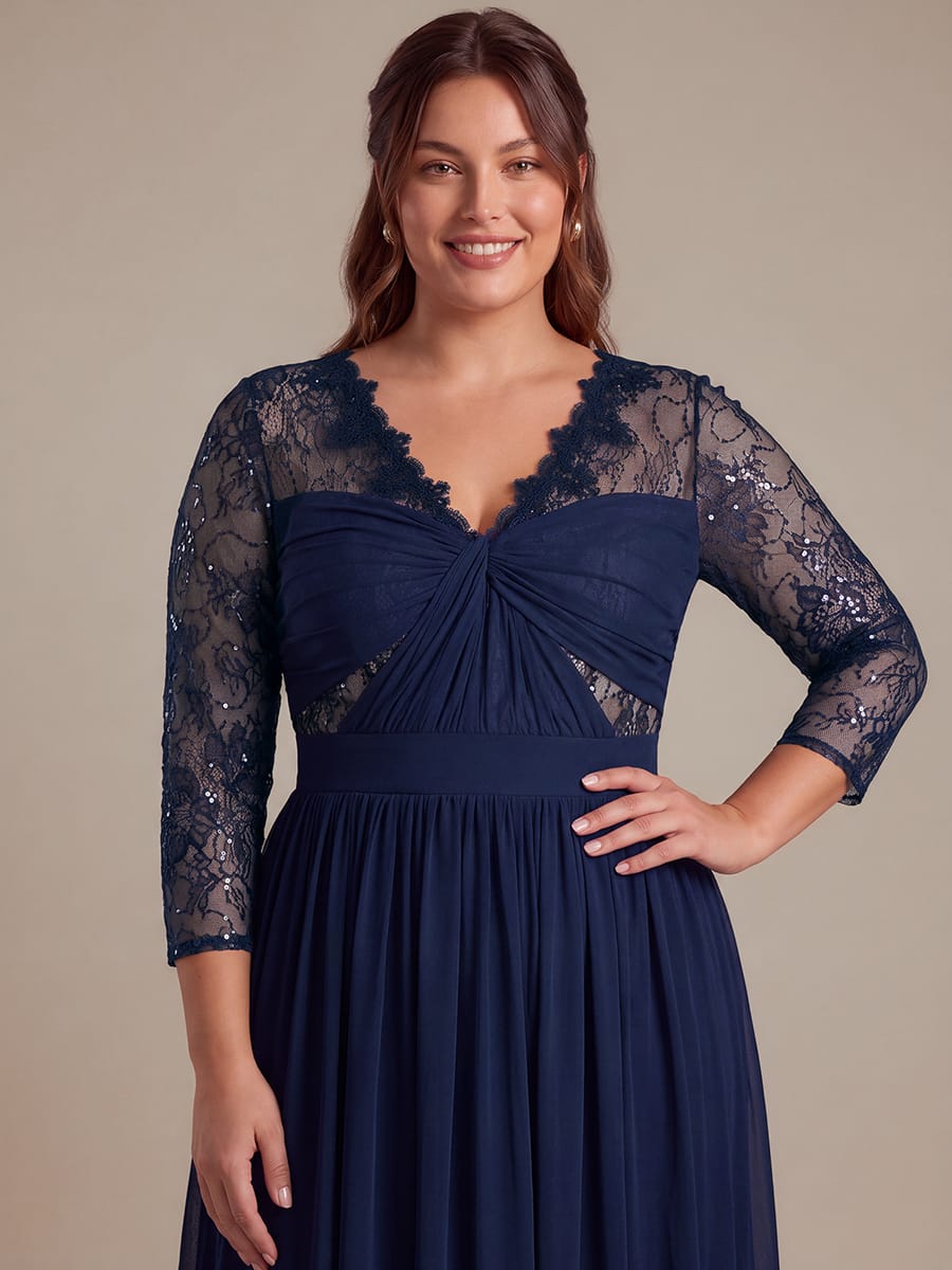 Chiffon Long Sleeve Lace Sleeve Maxi Dress
