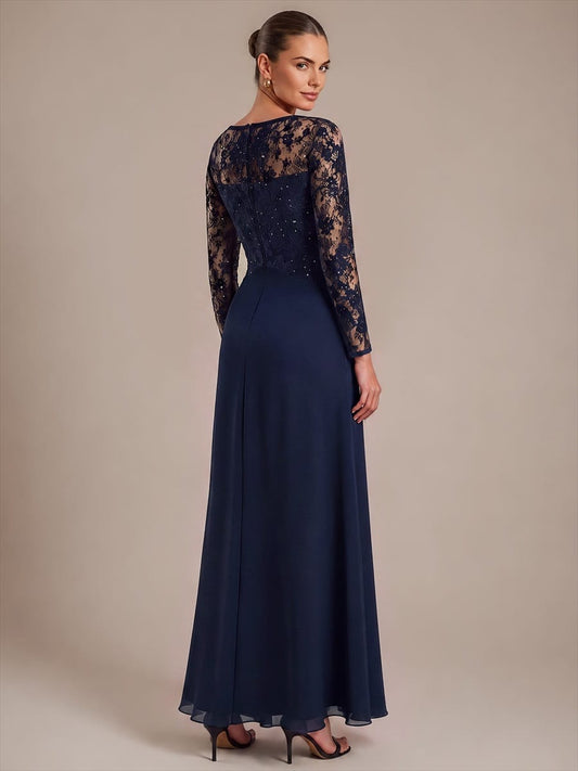 Sheer Detail Chiffon A Line Maxi Dress