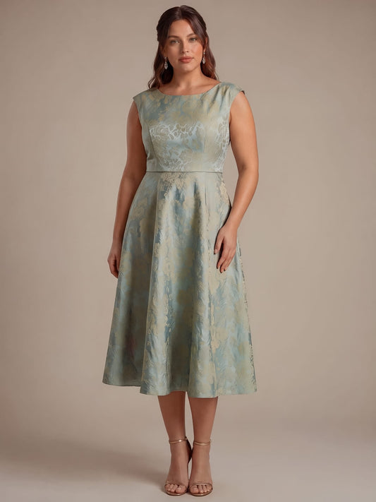 Plus Size Floral Print Jacquard A Line Midi Dress
