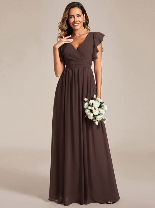 ever LILYANA|Floral V-Neck Open Back Ruffled Sleeves Chiffon Bridesmaid Dress