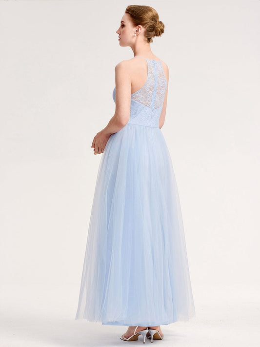 Applique Sleeveless Tulle Bridesmaid Dress